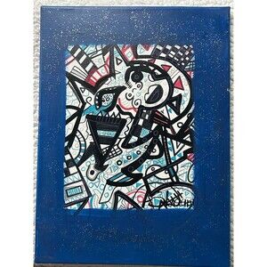 Acrylic Orginal Colorful Canvas Painting 12x16 Blue Urban Pop Abstract City